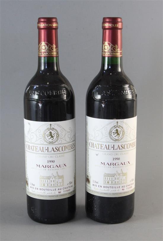 Two bottles of Chateau Lascombes, Margaux, 1990.